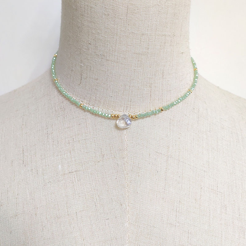 Summer Crystal Beaded Necklace Women Exquisite Versatile Neck Accessories Light Green Beadsцепочка На Шею Женская