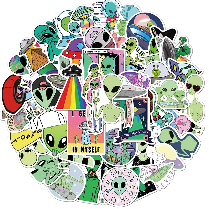 50 PCS Outer Space Stickers For Children Alien UFO Astronaut Ship Planet Sticker to Scrapbooking Skateboard Laptop Sticker