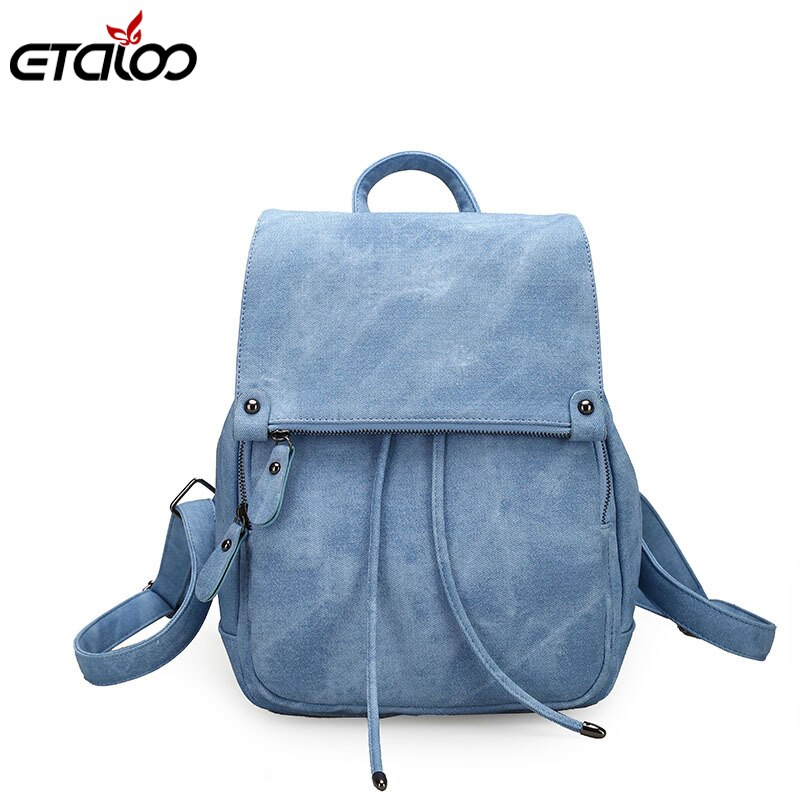 College Wind Backpack Shoulder Bag PU Leather Women's bag ladies backpack Mochila Escolar School Bags For Teenagers: Blue