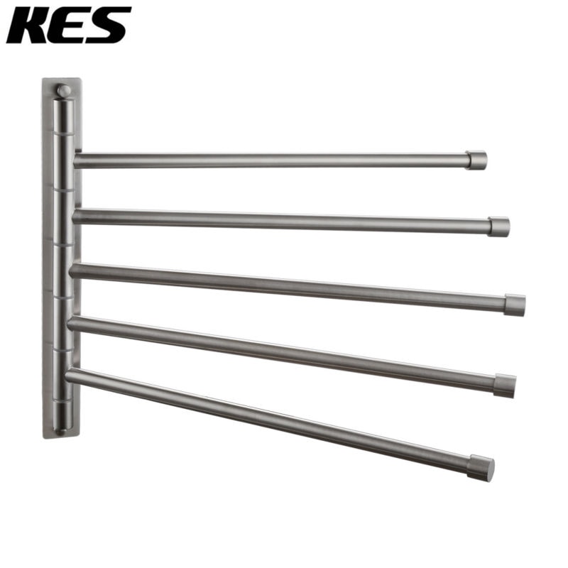 KES Stainless Steel Swing Out Towel Bar 5-Bar Folding Arm Swivel Hanger Bathroom Storage Organizer Rustproof, Brushed, A2102S5-2