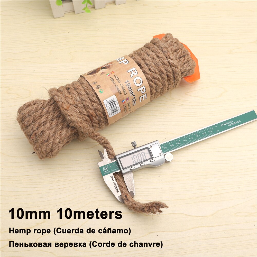 Natuurlijk henneptouw macramé jute touw touw huisdier krabpaal 4-12mm- pack doe-het-zelf knutselen handgemaakte bruiloft huisdecoratie: 10mm henneptouw 10m
