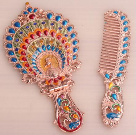 Europen-Espejos de mano con marco de metal antiguo para mujer, espejos pequeños de bolsillo, Espejos decorativos, , J047: S2