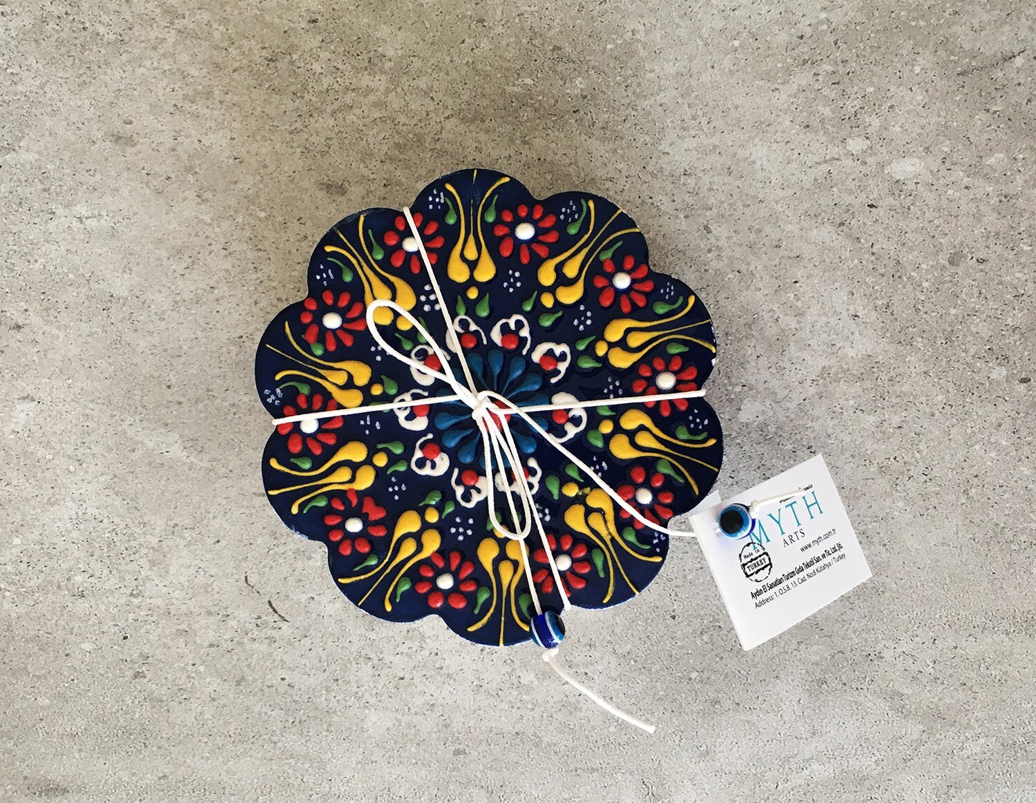 Tableworks Handmade Ceramic Coaster 4'lü Set-Lace Navy Blue