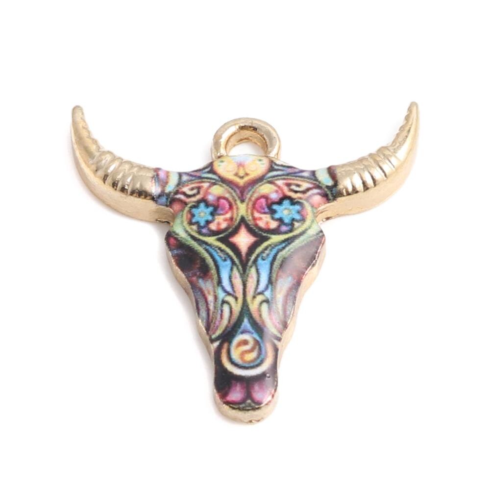 résultats faits à la main en alliage de Zinc pendentif à breloques vache Animal plaqué or émail noir et blanc pour bijoux bricolage, 10 pièces: 5