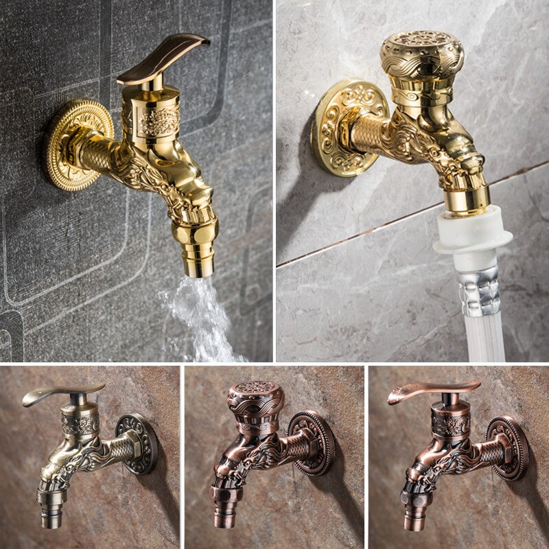 Carved Wall Mount Garden Faucet Lengthen Brass Decorative Outdoor Bibcock Tap Watering Fitting Faucet Adapter