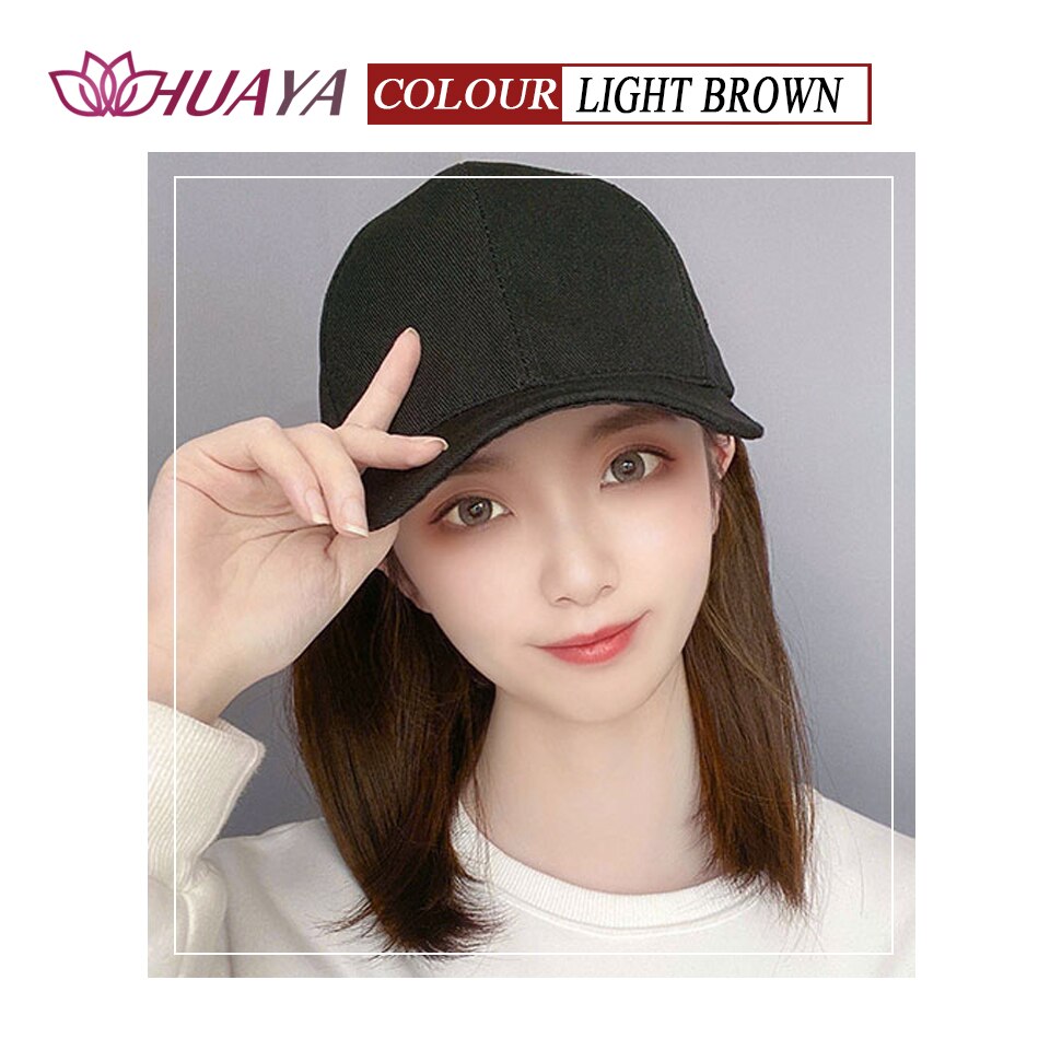 HUAYA Short Straight Hat wig Synthetic Baseball Cap Hair Wig Natural Black Wigs Connect Synthetic Hat Wig Adjustable For Girl: YSDF-2-30