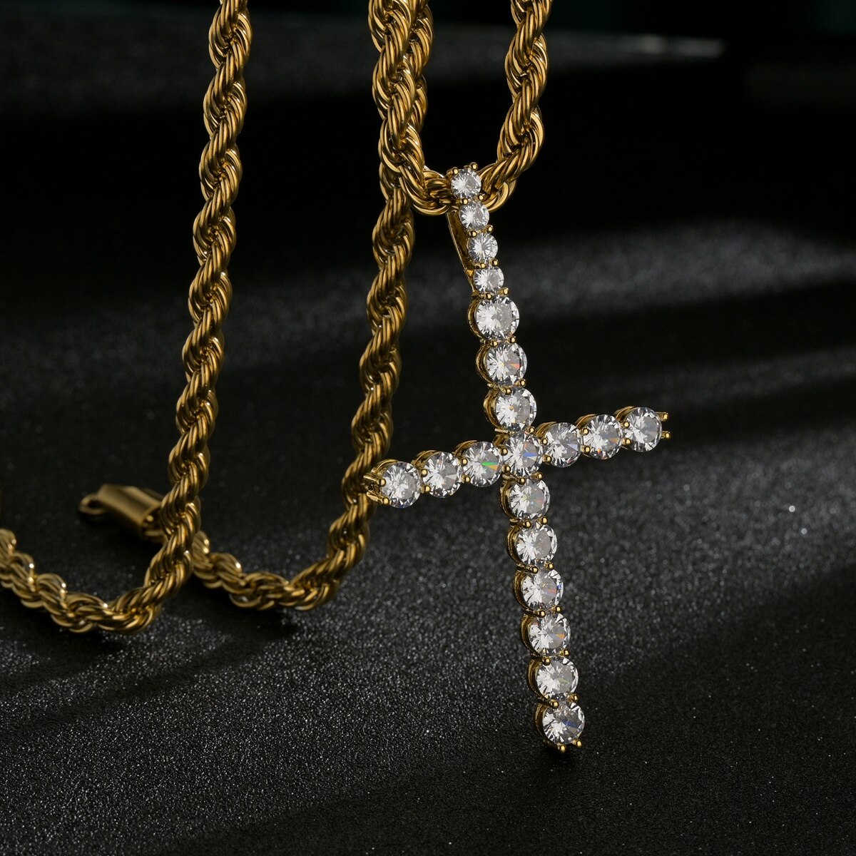 Sifisrri Verschiedene Vintage Edelstahl Diamant Kreuz Choker Halskette für Frauen Twist Kette Geburtstag Schmuck: Style 1 Gold / 24inch 60cm