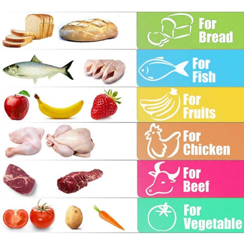 6 Pcs Chopping Board Flexible Plastic BPA Free Antibacterial Colour Coded Non-Slip for Fish Bread Vegetable Fruit Kitchen Tools