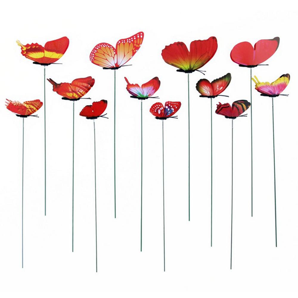 12Pcs Waterproof Butterflies Stakes Butterfly In Stick Decorative Garden Ornaments for Home Party Outdoor Yard Patio Decoration: Red