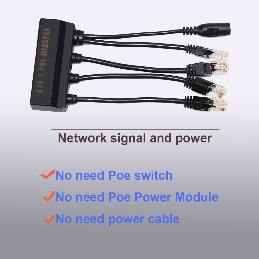 4 In 1 Power Over Ethernet Midspan Splitter Switch 10/100mbps IEEE802.3at/af 2A IP Camera Poe Splitter