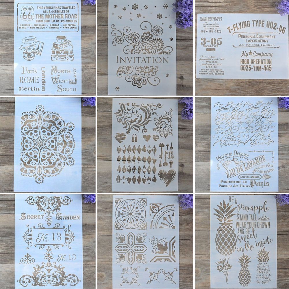 Diy håndværk lagdeling stencils skabelon til vægmaling scrapbog stempling tableau dekoration