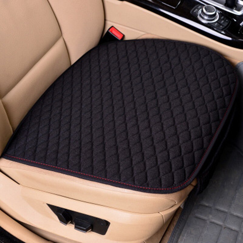 Linnen Stof Auto Bekleding Vier Seizoenen Voor Achter Vlas Kussen Ademende Protector Mat Pad Auto Accessoires Universele Maat: black