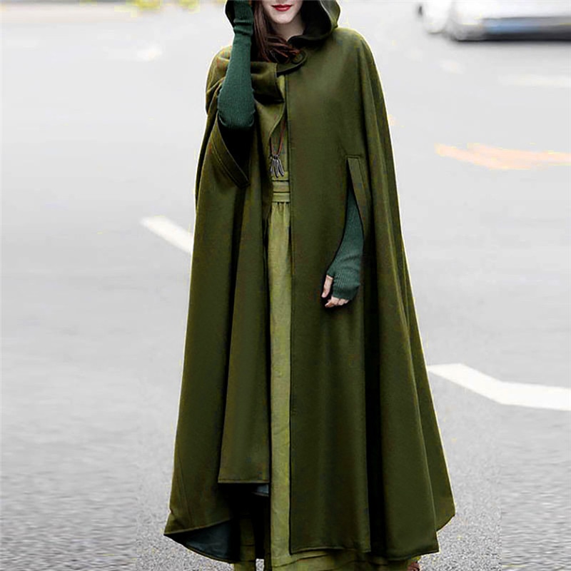 Damen Poncho Mit Gürtel - Eleganter Umhang Mantel Mit Knopf