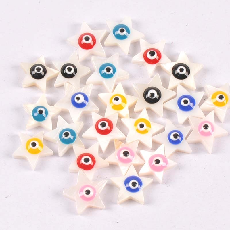 10 st/lot evil eyes stjärnor skal för smyckestillverkning armband pärlemor snäckskal lösa pärlor gör-det-själv heminredningshantverk  tr0362