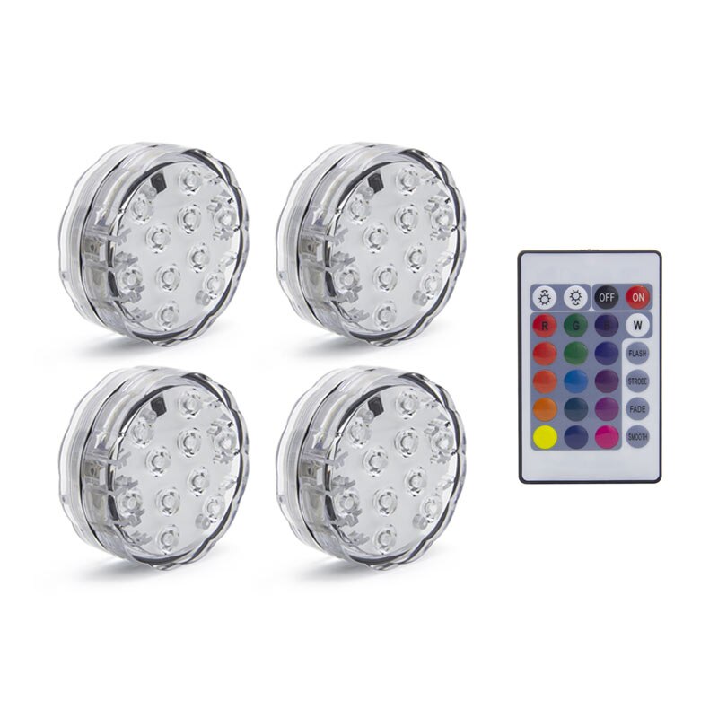 10 LED Remote Controlled RGB Submersible Light Battery Operated Underwater Night Lamp Outdoor Vase Bowl Garden Party Decoration: 1 control  4 lghts
