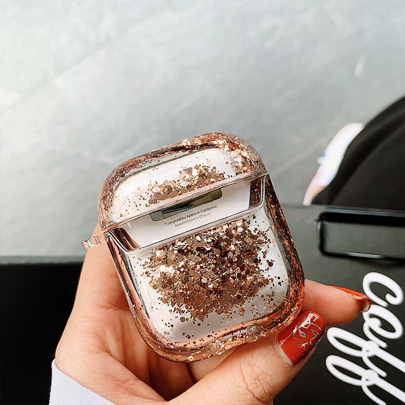 For AirPods Pro Colorful Glitter Dynamic Liquid Quicksand Crystal Clear Case for AirPods 1 2 Transparent Earphone Cover: golden