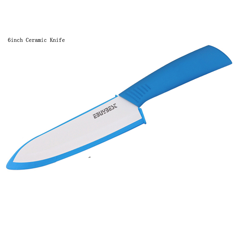 Keramisk kniv 6 tommer hvitt blad takket brødkniv keramiske kniver kjøkkenkniver kokk 6 tommers fargerikt håndtak kokeverktøy: Blå