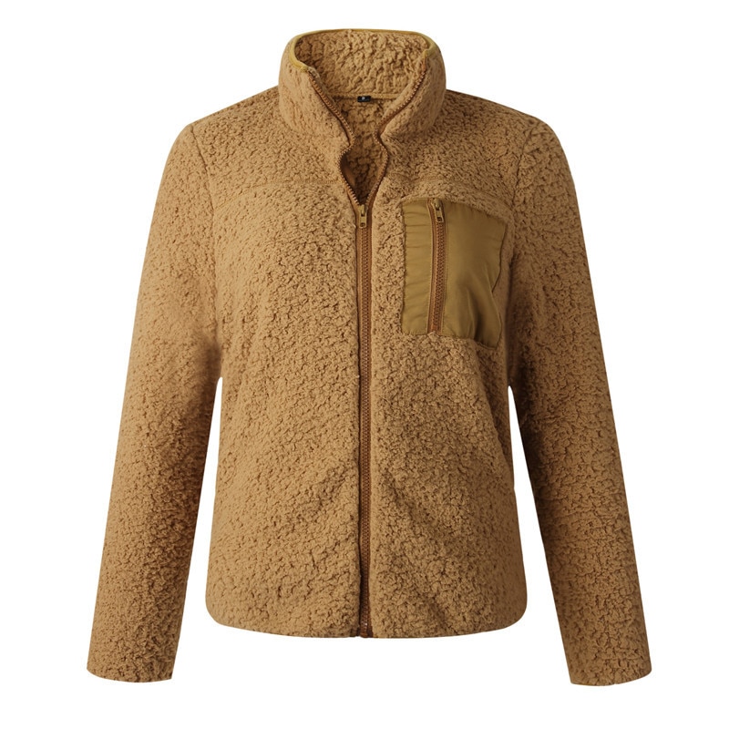 Chaqueta de lana de mujer para senderismo, abrigo de algodón liso con cuello levantado diario, Bolsillo grande, térmico y suave, primavera y otoño