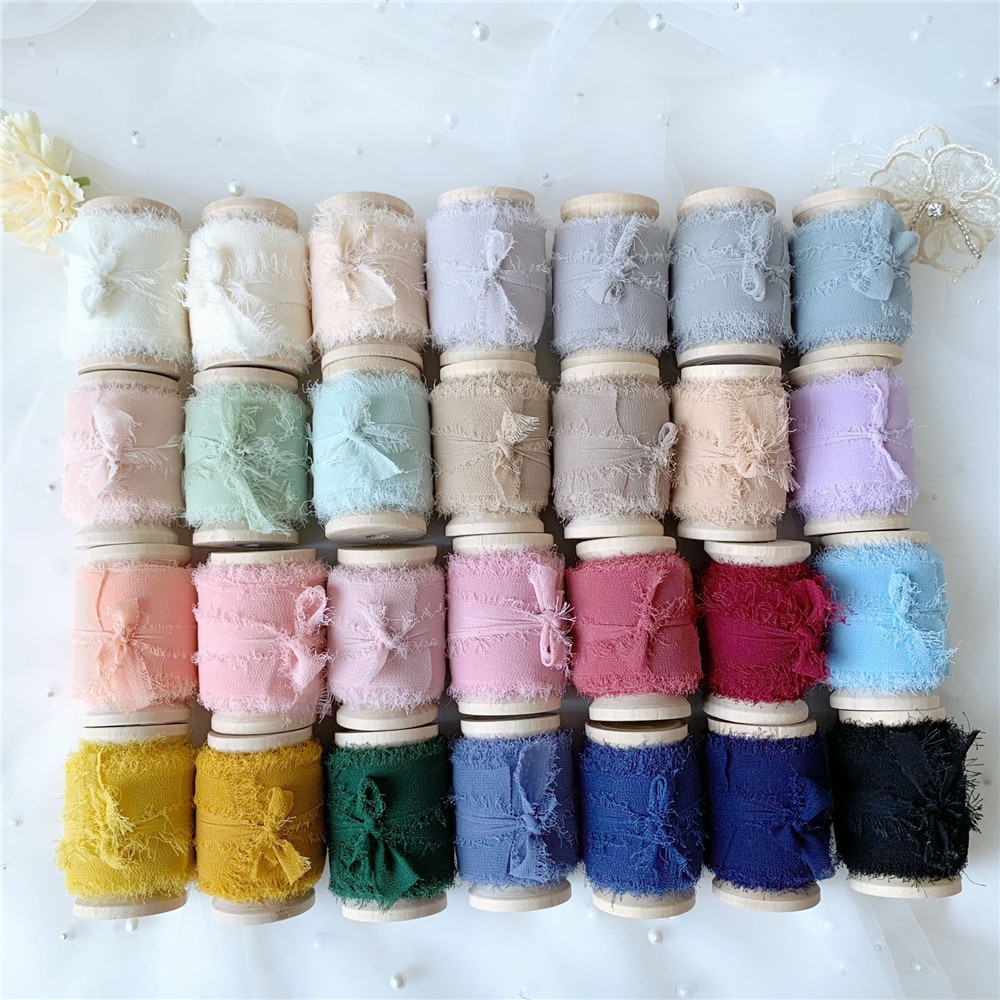 3 Rollen/Set Roll Ins Stijl Handgemaakte Chiffon Verzwakte Randen Zijden Lint Bruiloft Boeket Streamers Fotografie Styling, cadeaupapier