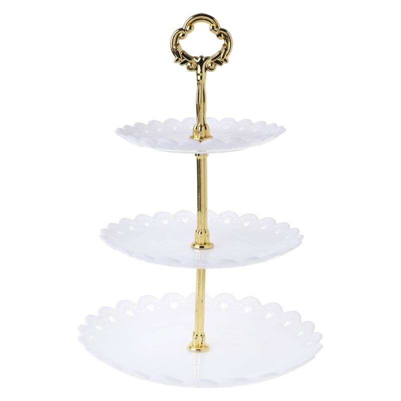 3- laags bruiloft verjaardagsfeest taartbord afternoon tea dessertstandaard fruit snacks display toren: Wit