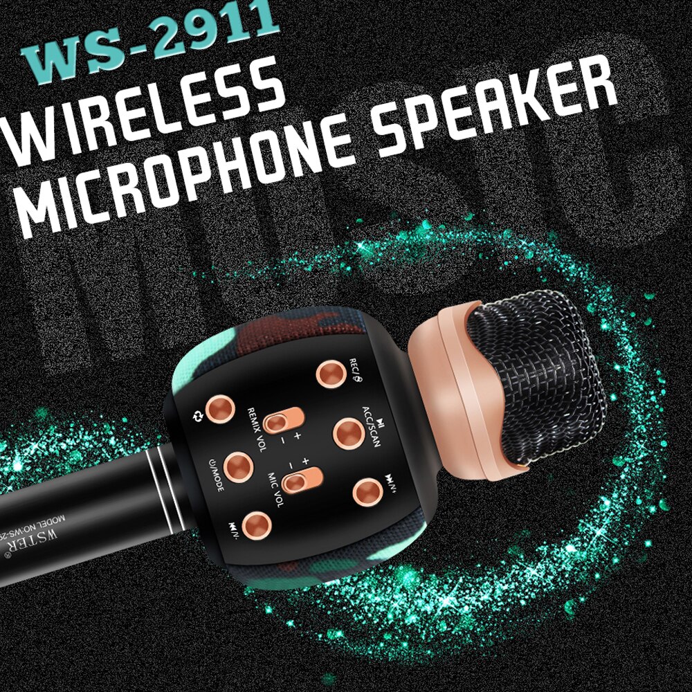 WSTER Version Bluetooth Karaoke Microphone Wireless Speaker Handheld Player Magic Voice Record Music Mic PK WS-858