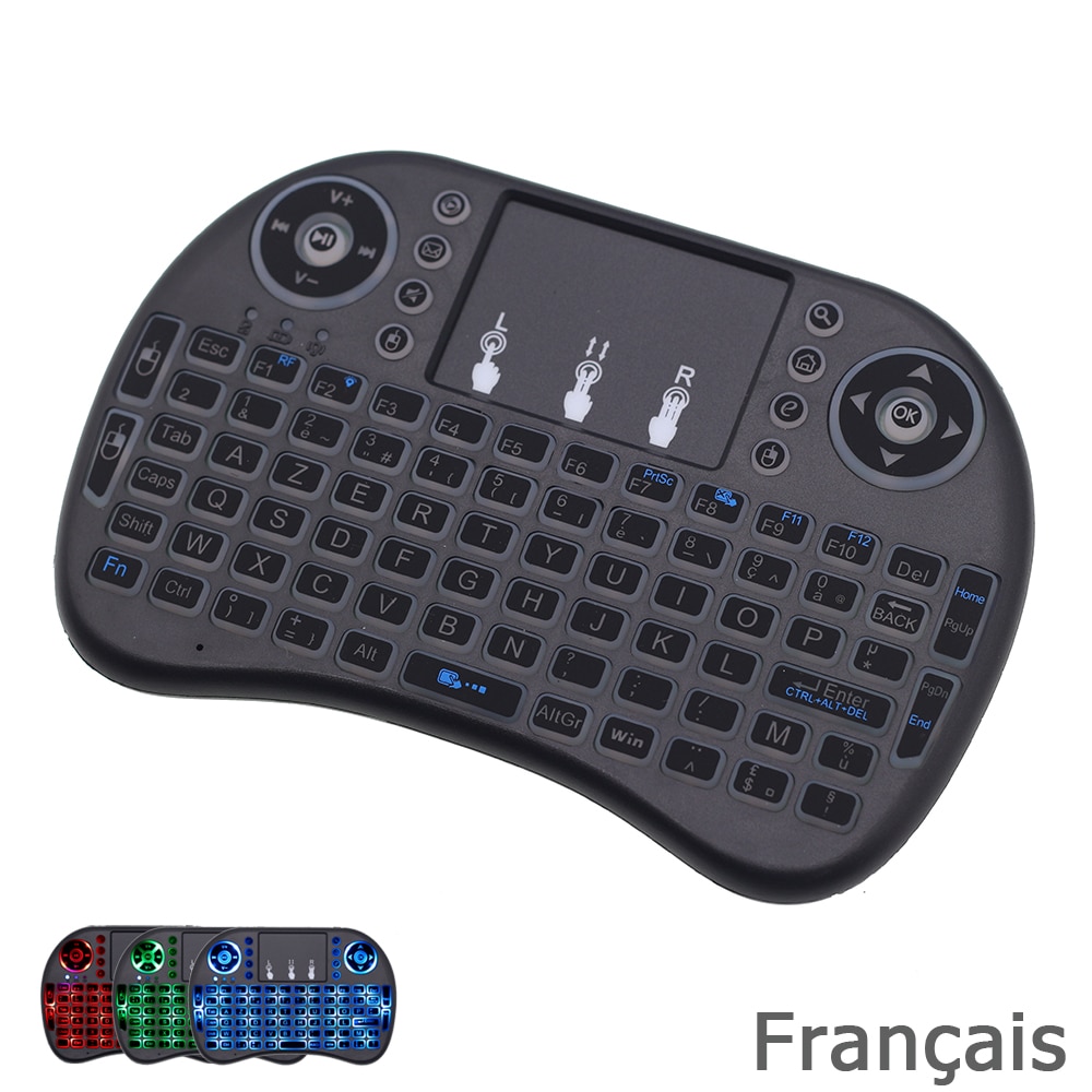 I8 Franse Keyboard RGB Backlit 2.4G Mini Draadloze Toetsenbord met TouchPad Muis voor Google Android TV Box, mini PC, Laptop AZERTY