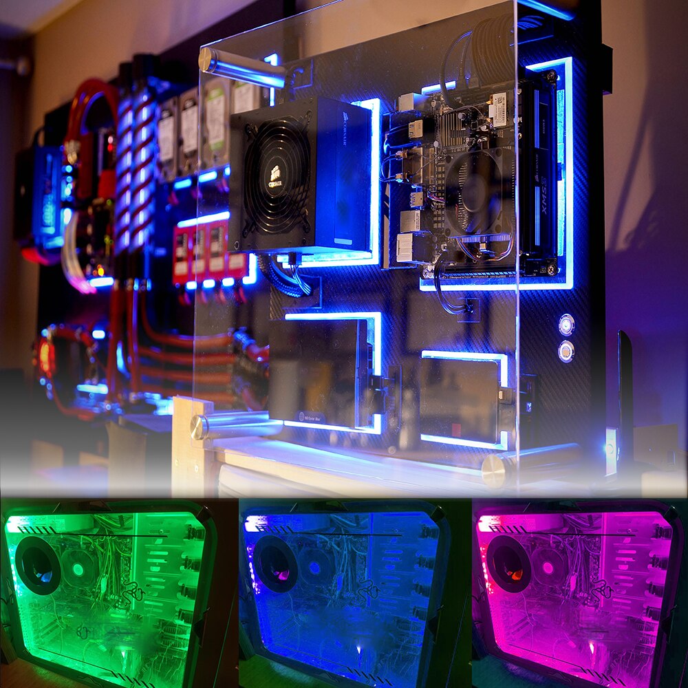 PC Computer fallen FÜHRTE Streifen Licht RGB LED Streifen 5050 Vollen Satz mit SATA Netzteil Schnittstelle und Fernbedienung