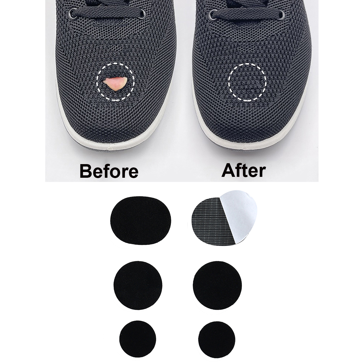 Parche de reparación negro para zapatos deportivos, parches autoadhesivos para empeine, parche para agujeros de zapatos lavable, 6 uds.
