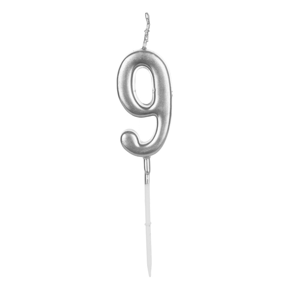 1 PCs Silver Rose Gold Candles For Happy Birthday Decorations 0-9 Number Cake Cupcake Topper Party Supplies: 9 silver