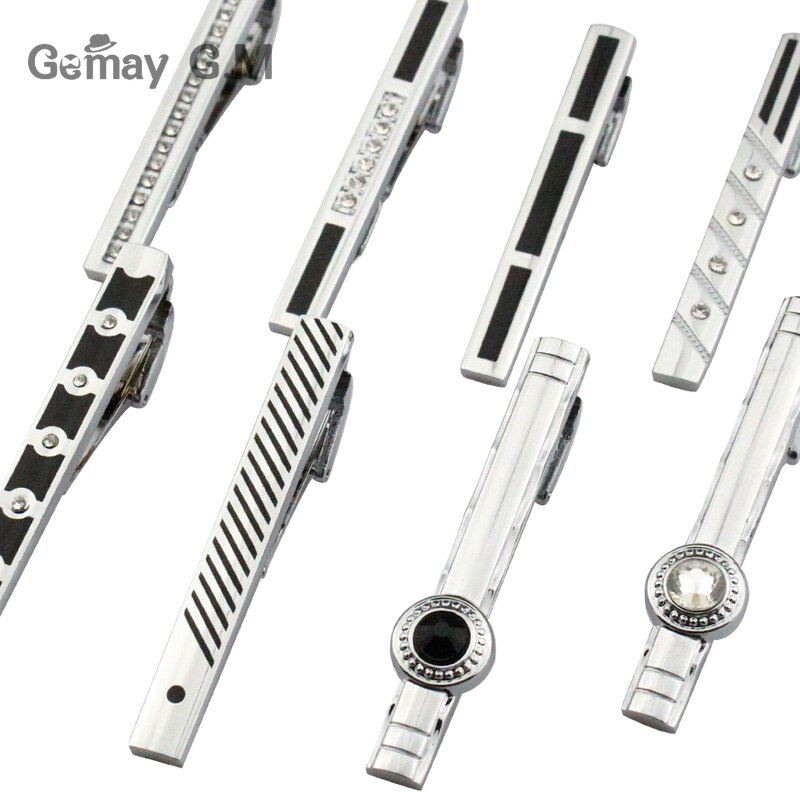 Silvery Tie Clip For Men Classic Meter Tie Clips Alloy Tie Bar Enamel Tie Collar Pin Crystal Business Corbata