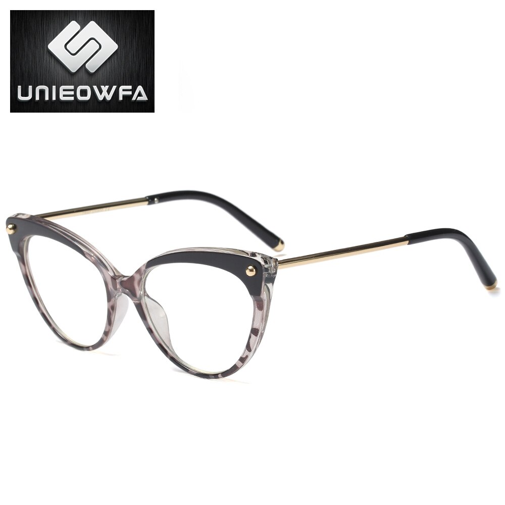 UNIEOWFA Retro Cat Eye Women Glasses Optical Frame Clear Myopia TR90 Big Frame Eyewear Vintage Prescription Eyeglasses Frames: C3