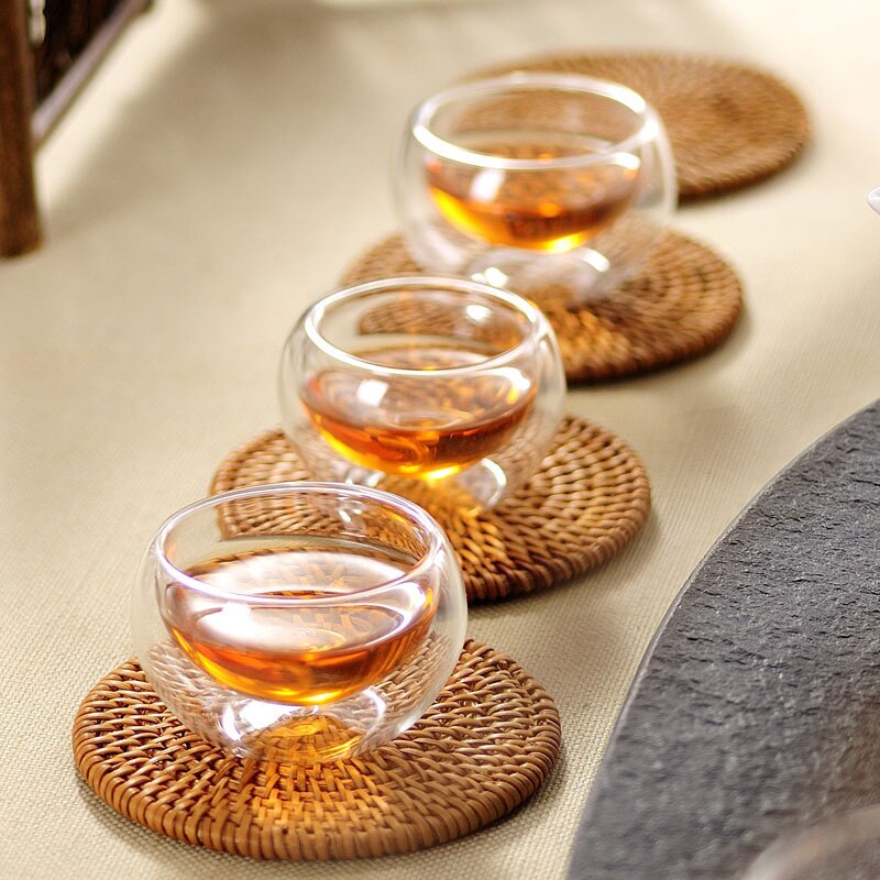 dubbelwandige glazen tea cup 50 ml * 6 stuks, Dubbele Laag Glas kopje Thee, pint glas cup