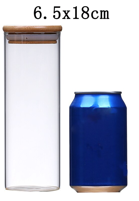 1PCS Transparent Container Candy Jar Spices Glass Glass Jars With Wood Lids Cookie Jar Kitchen Jars And Lids Sealed Canister: 6.5X18CM