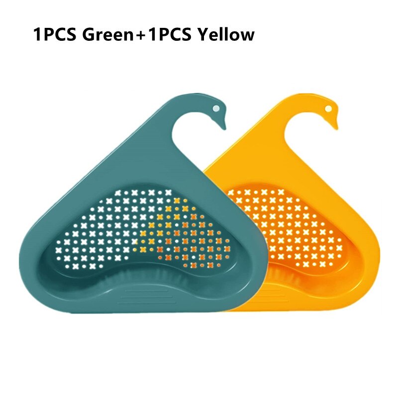 Sink Hanging Swan Drain Basket Garbage Filter Blue Fruit Vegetable Drain Rack Dry Wet Separation Kitchen Special Rack: 1PCSgreen 1PCSyellow