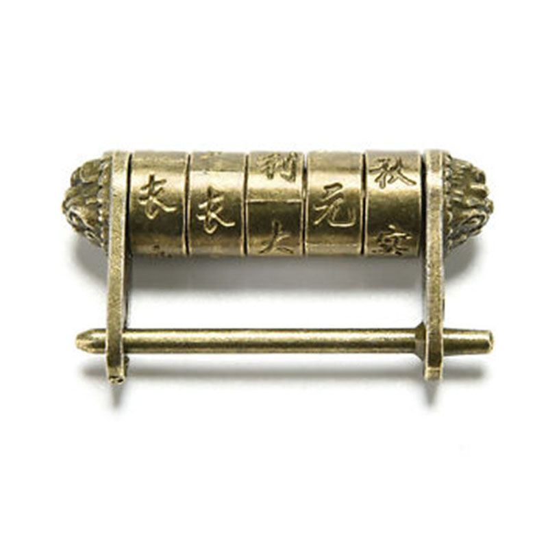 Mayitr Chinese Vintage Antique Password Brass Carved Word Padlock Lock/Key