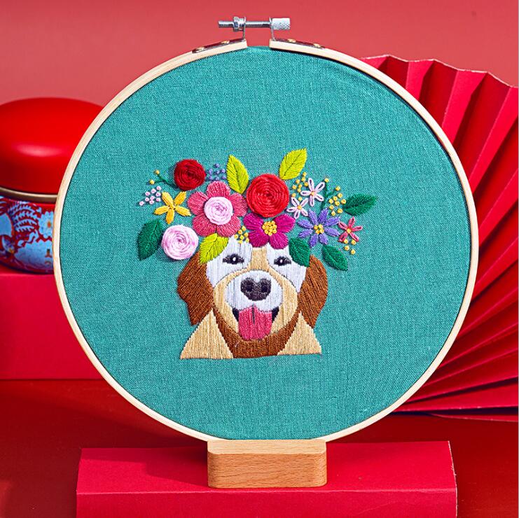 20x20cm Famous dogs and pets European embroidery kit simple three-dimensional embroidery Ribbon kit embroidery needlework: C