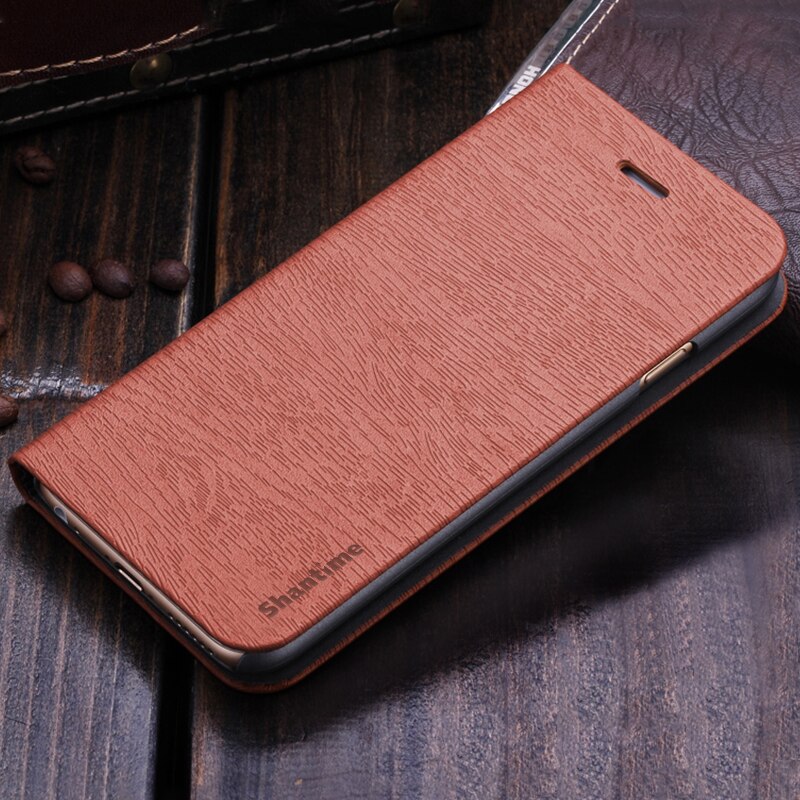 Houtnerf PU Lederen Telefoon Case Voor Vernee M5 Flip Book Case Voor Vernee M5 Business Wallet Case PC Shell back Cover: Brown