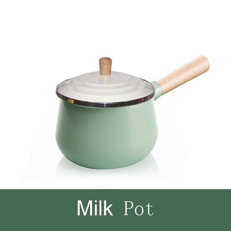 Porcelain Enameled Milk Pot Cooking Non-stick Color Soup Pot with Cover Induction Cooker Gas Stove Applicable Cookware Milk Pan: Green Milk Pot