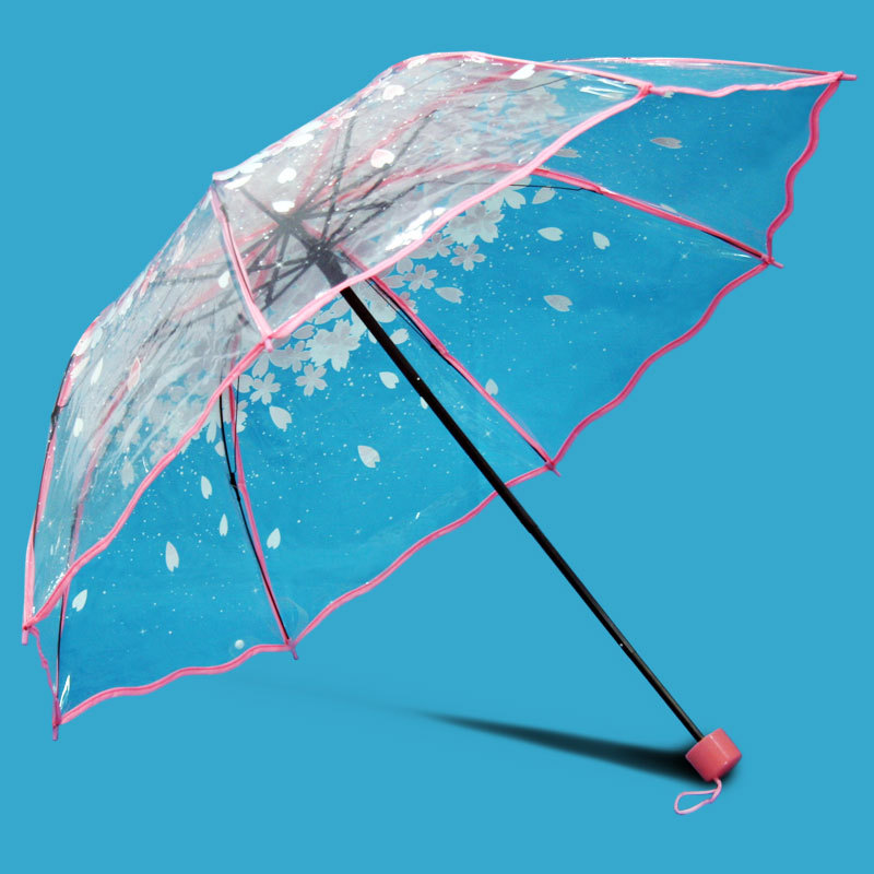 Paraguas plegable para mujer y niña, sombrilla transparente con forma de seta de cerezo Sakura, 3 pliegues: 01