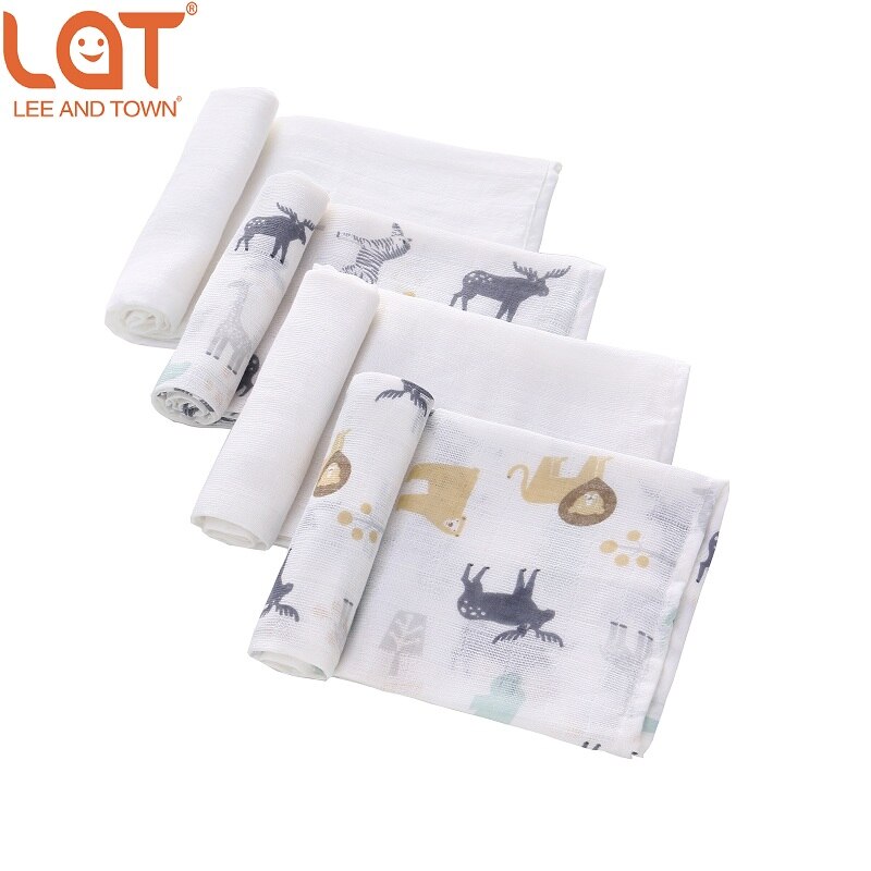 4 Stk/doos Baby Boy Meisjes Pasgeborenen Katoenen Mousseline Vierkante Wasbare Premium Herbruikbare Nappy Luiers Doekjes Bad Doek Handdoek Deken: Colorful forest