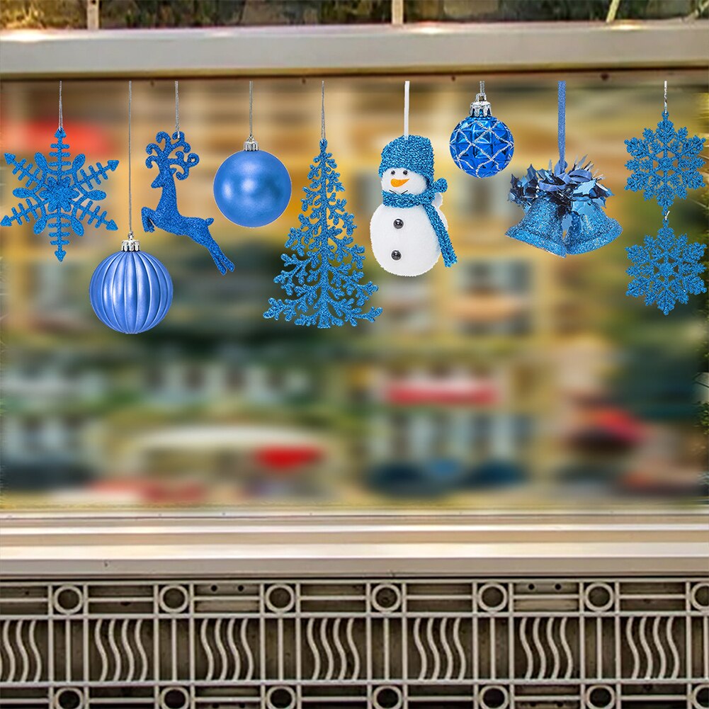 Christmas window sticker blue hanging crystal ball snowflake wall sticker window decoration room decoration atmosphere s