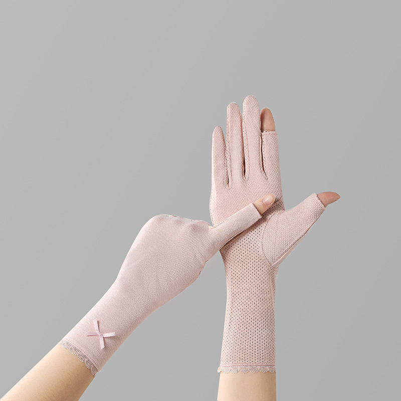2025 Summer Women's gloves Thin Mid Length Cotton Sun Protection Driving Gloves Fingerless gloves for Women: Orange