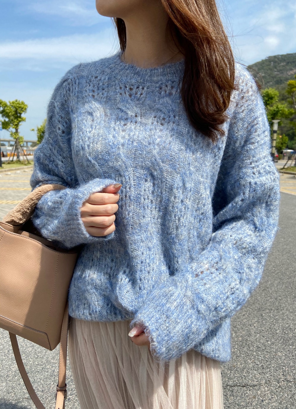 Wit Chic Mohair Trui Herfst Lange Mouwen Hollow Out Trui O-hals Casual Truien Vrouwen Jumper Zoete Trui