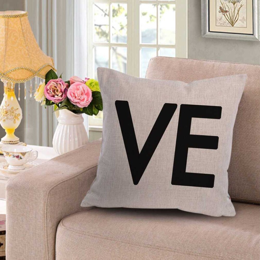 1Pcs Liefde Letters Katoen Linnen Sierkussen Kussen Comfortabele Sofa Kussen Auto Woondecoratie 43x43cm