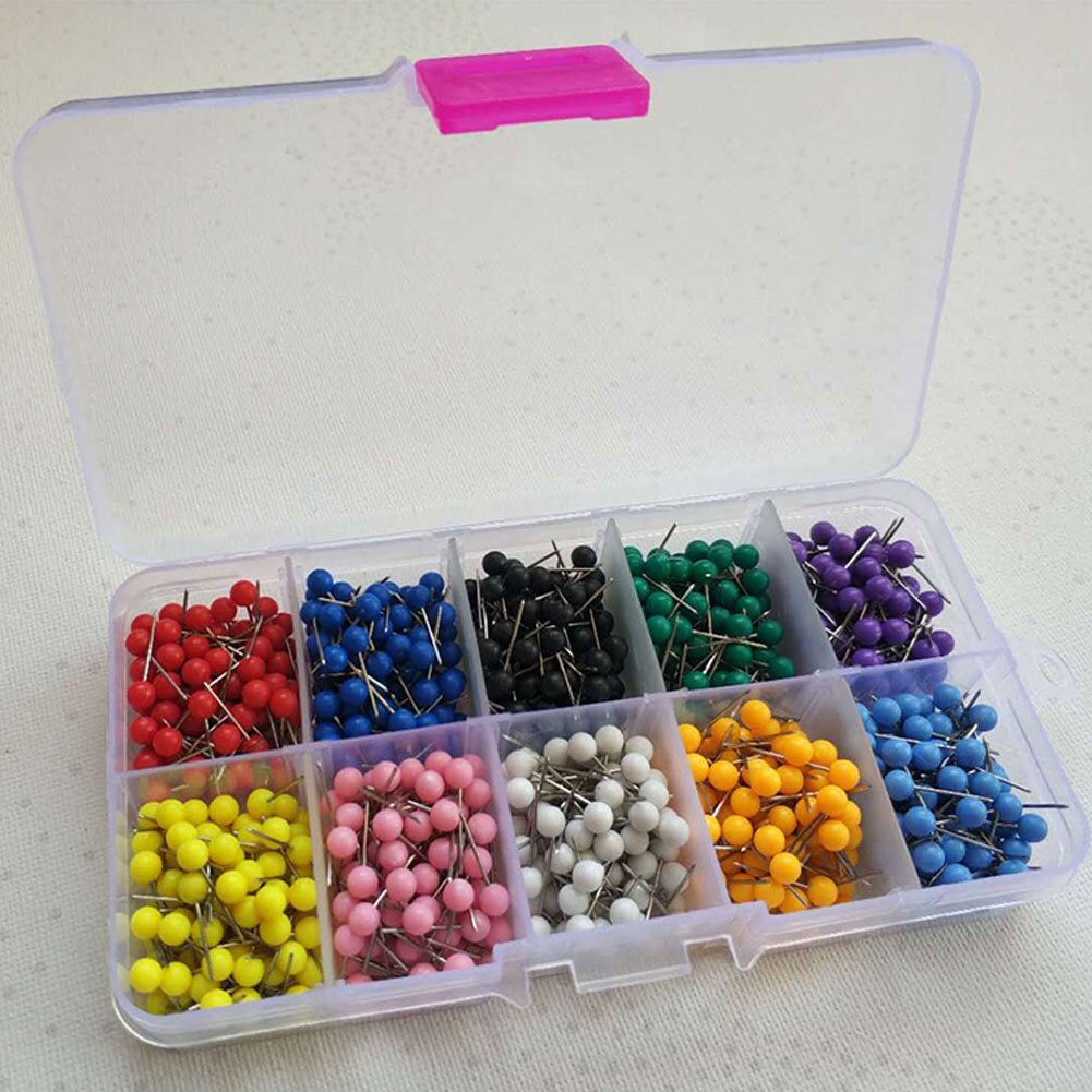 500 stk. 10 farver kortstifter push pin plasthoved stålnål thumbtack med kasse