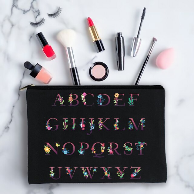 2022 Flower Letters Alphabet Travel Washing Bag cute Organizer Beauty Case Cosmetic Bags Make up Bags Best For Her: Black01