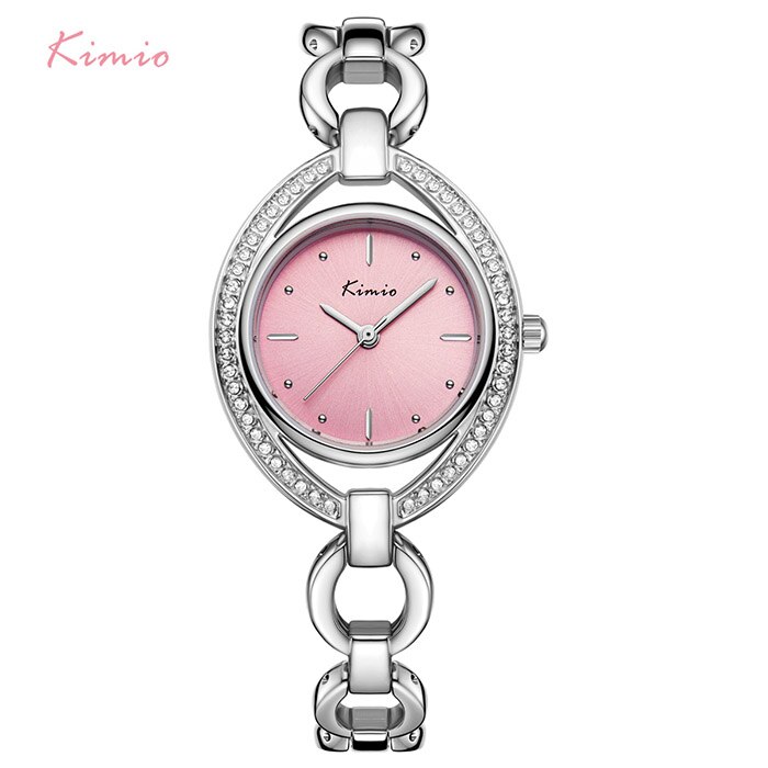 Kimio mærke kvinder luksus krystal unik urskive ur rosa guld hul armbånd kjole ure dame diamant rhinestone armbåndsur: 5469