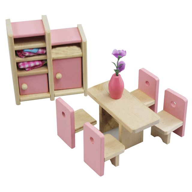 Wooden Delicate Dollhouse Furniture Toys Set Pretend Play Simulation Furniture Toy Dressed Pretend Dolls: 12pcs