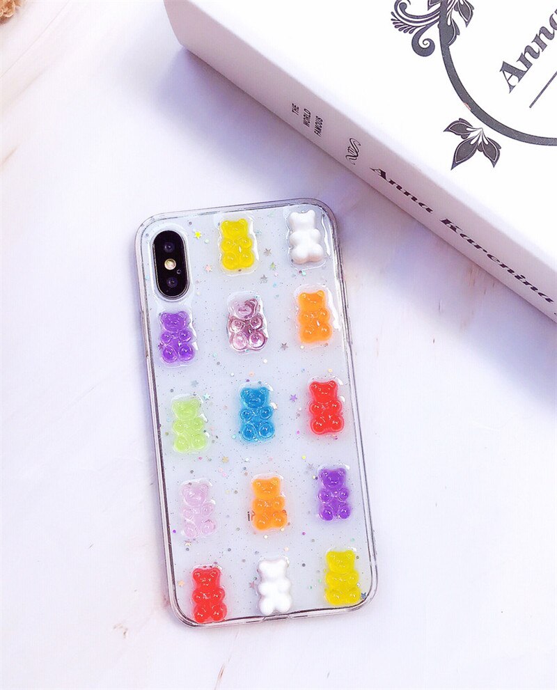 Funda para teléfono oudeals purpurina Color caramelo oso para Samsung Galaxy S8 S9plus S10 Note 9 fundas para iphone 3D Stereo Funda