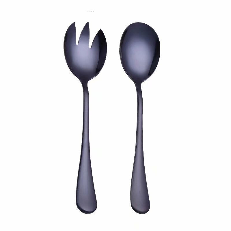 Unique Spoon Fork Stainless Steel Set Kitchen Cutlery Food Salad Fruit Tableware Handmade Fork Spoon Camping Outdoor for Cooking: black